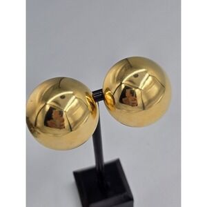 Vintage Norma Jean High Luster Gold Tone Large Button Clip On Earrings Statement